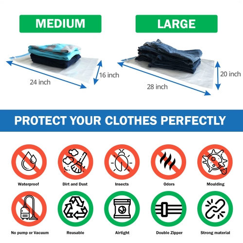 Travel Space Saver Bags. Pack of 8 Bags. Roll-Up Compression Storage (No Vacuum Needed) & Packing Organizers. Perfect for Travel and Home Storage by