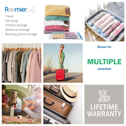 Travel Space Saver Bags. Pack of 8 Bags. Roll-Up Compression Storage (No Vacuum Needed) & Packing Organizers. Perfect for Travel and Home Storage by