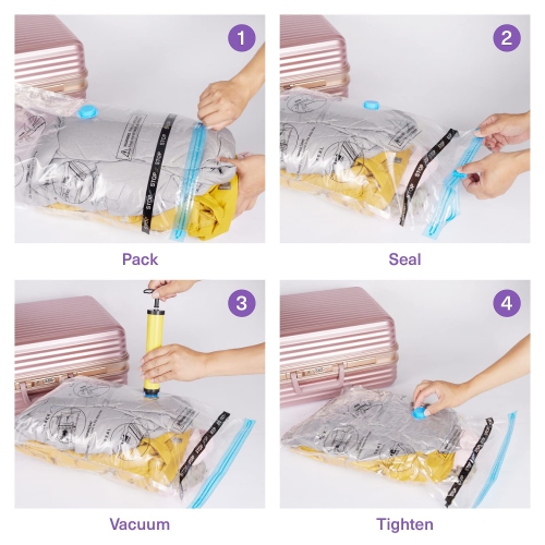 20 Heavy Duty Vacuum Storage Bags with Hand Pump, Travel Compression Space Saver Bags - Double Zip Seal - 80% More Space