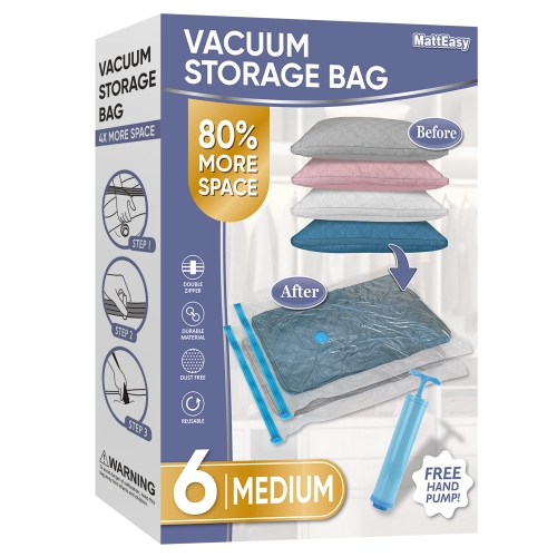 Space Saver Vacuum Storage Bags, 6 Pack Space Saver Bags with Pump, Storage Vacuum Sealed Bags for Clothes, Comforters, Blankets, Bedding