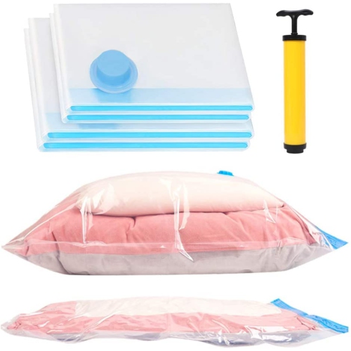 HLD Vacuum Storage Bags 4 Pack (2 X Jumbo, 2 X Large), Space Saver Seal Bag Strong for Comforters Pillows Clothes With Travel Hand Pump (39.3" X 31.5"+31.5" X23.6")/(100X80Cm+80X60Cm)