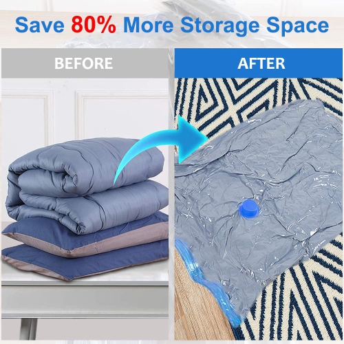Vacuum Storage Bags, 10 Pack Reusable Space Bags with Free Hand Pump, Vaccumed Sealer Clothes Bags to Save 80% More Space for Pillows Clothes Duvets