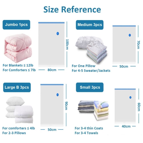 Vacuum Storage Bags, 10 Pack Reusable Space Bags with Free Hand Pump, Vaccumed Sealer Clothes Bags to Save 80% More Space for Pillows Clothes Duvets