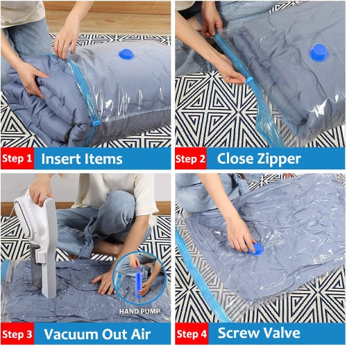Vacuum Storage Bags, 10 Pack Reusable Space Bags with Free Hand Pump, Vaccumed Sealer Clothes Bags to Save 80% More Space for Pillows Clothes Duvets