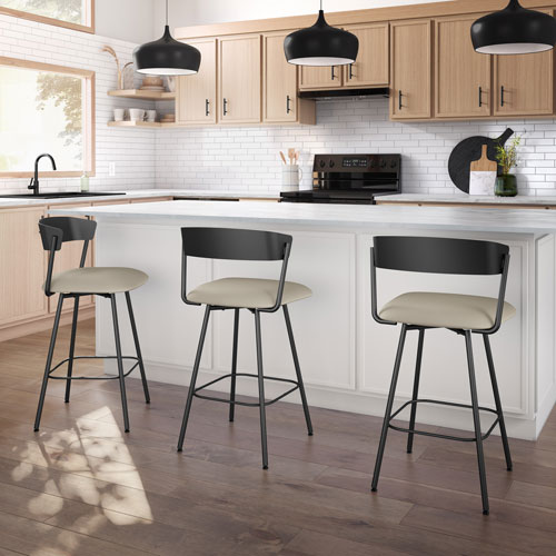 Ludwig Contemporary Faux Leather Counter Height Barstool - Greige/Black