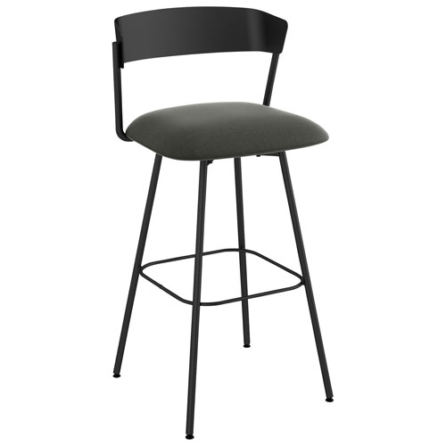 Image 1 of 8.. Ludwig Contemporary Polyester Bar Height Barstool - Charcoal Grey/Black