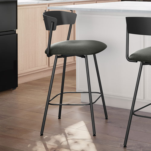 Ludwig Contemporary Polyester Bar Height Barstool - Charcoal Grey/Black