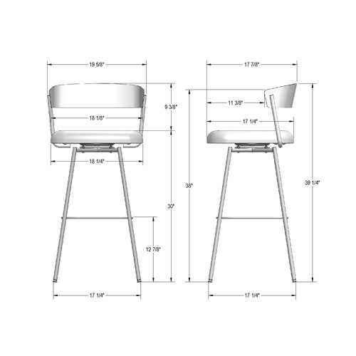 Ludwig Contemporary Polyester Bar Height Barstool - Charcoal Grey/Black