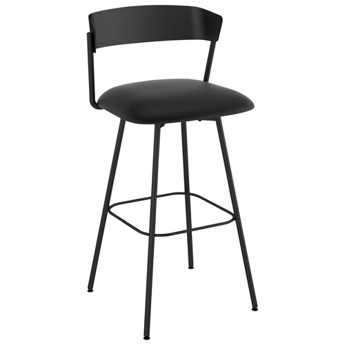 Image 1 of 8.. Ludwig Contemporary Faux Leather Bar Height Barstool - Black