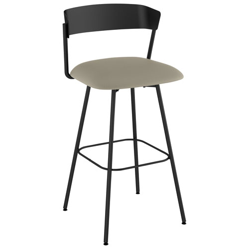 Ludwig Contemporary Faux Leather Bar Height Barstool - Greige/Black