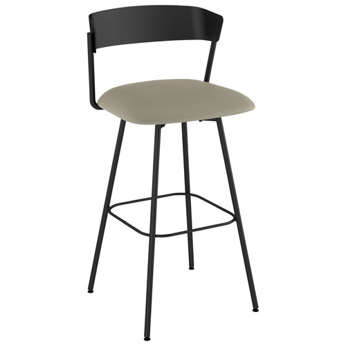 Image 1 of 8.. Ludwig Contemporary Faux Leather Bar Height Barstool - Greige/Black