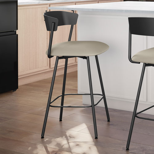 Ludwig Contemporary Faux Leather Bar Height Barstool - Greige/Black
