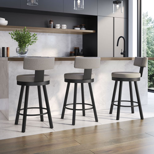 Morgan Contemporary Polyester Bar Height Barstool - Silver Grey/Black