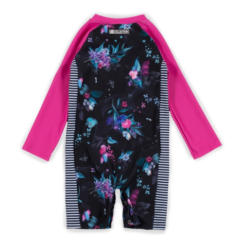 Nano One-Piece Rashguard Girls Long-Sleeve Swimsuit - Black/Fuchsia