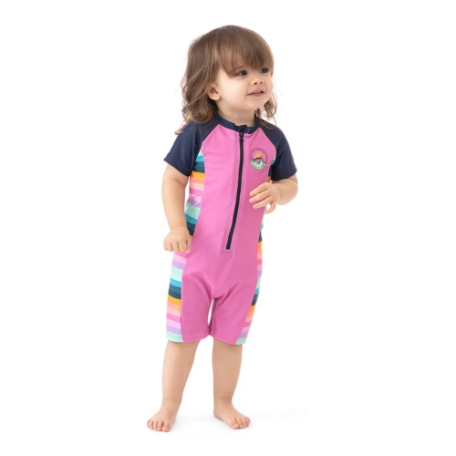 Nano One-Piece Rashguard Girls Short-Sleeve Swimsuit - Little Rose