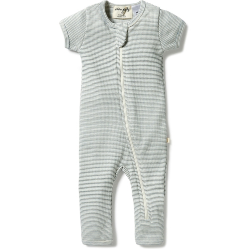 Wilson+Frenchy Organic Cotton Striped Short Sleeve Zipsuit - Bluestone