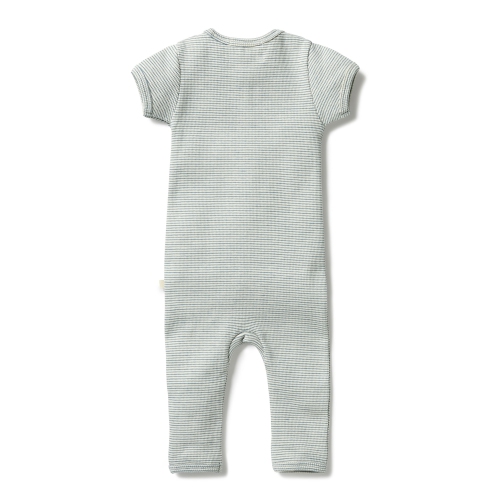 Wilson+Frenchy Organic Cotton Striped Short Sleeve Zipsuit - Bluestone