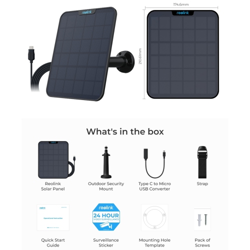 Reolink Solar Panel 2 for Reolink TrackMix, Reolink TrackMix LTE, Reolink Duo 2, Reolink Duo 2 LTE, and Argus PT Ultra | White