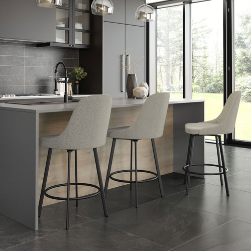 Harper Contemporary Polyester Counter Height Barstool - Beige Grey Boucle/Black