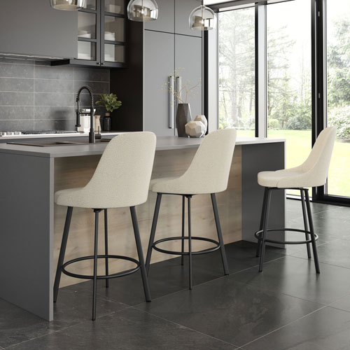 Harper Contemporary Polyester Counter Height Barstool - Cream Boucle/Black