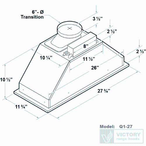 VICTORY 27" Cabinet Insert Range Hood - Stainless Steel