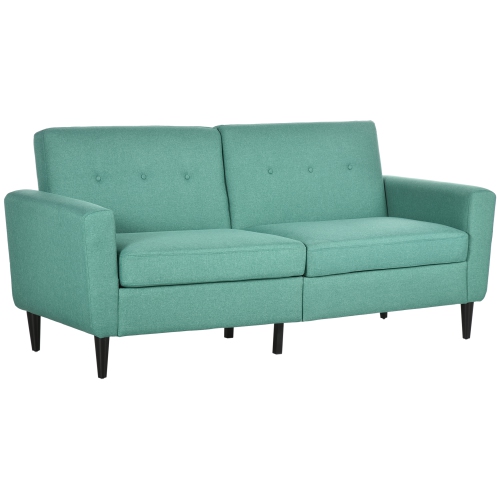 HOMCOM 3 Seater Sofa, Upholstered Couch for Bedroom, Modern Sofa Settee with Padded Cushion, Button Tufting and Wood Legs for Living Room, Green