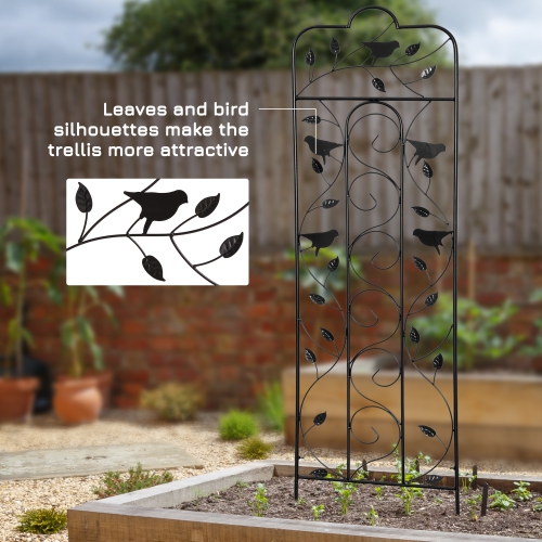 Outsunny 2 Pack Garden Trellis for Climbing Plants, Outdoor Metal Grid Panels with Birds and Leaves, for Roses, Vine Flower, Cucumber, Clematis, 59"