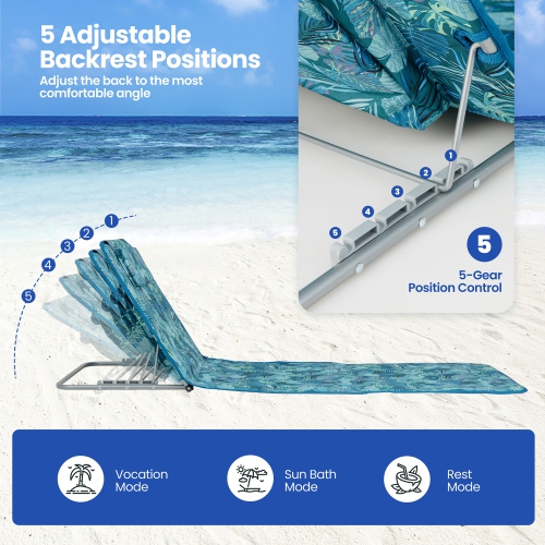 Gymax 3PCS Folding Beach Mat Set Adjustable Beach Lounge Chair & Side Table Set