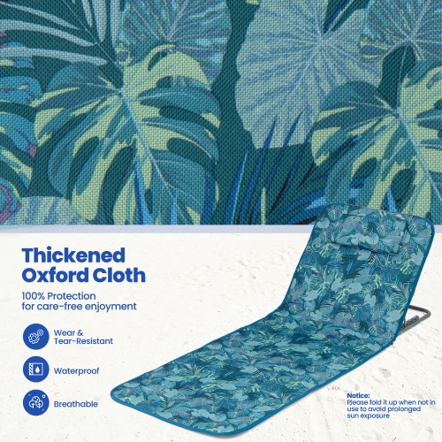 Gymax 3PCS Folding Beach Mat Set Adjustable Beach Lounge Chair & Side Table Set