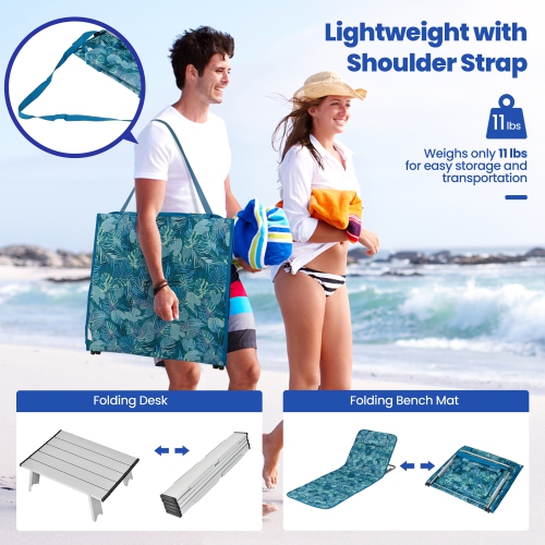 Gymax 3PCS Folding Beach Mat Set Adjustable Beach Lounge Chair & Side Table Set
