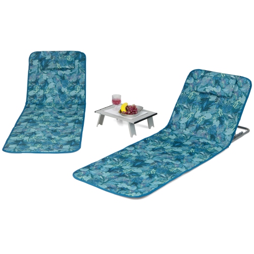 Gymax 3PCS Folding Beach Mat Set Adjustable Beach Lounge Chair & Side Table Set