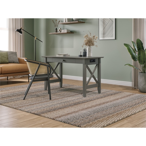 48" Solid Wood X Design Grey Writing Executive Desk with Drawer USB Charger