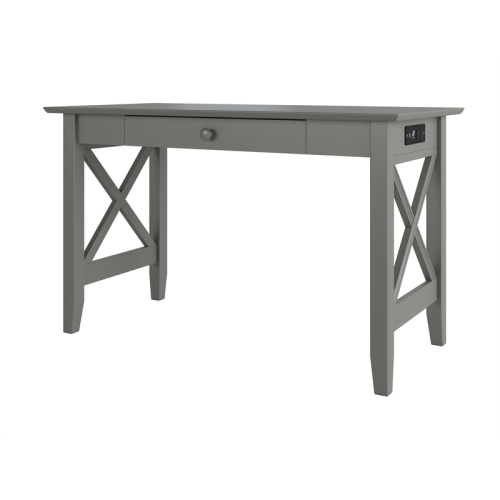 48" Solid Wood X Design Grey Writing Executive Desk with Drawer USB Charger