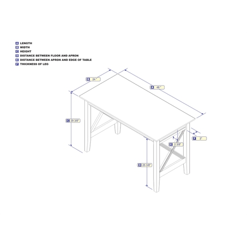 48" Solid Wood X Design Grey Writing Executive Desk with Drawer USB Charger