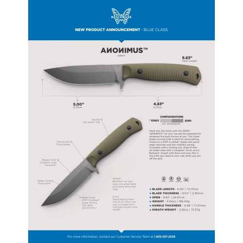 Benchmade Anonimus Fixed Blade Knife OD Green G-10 539GY
