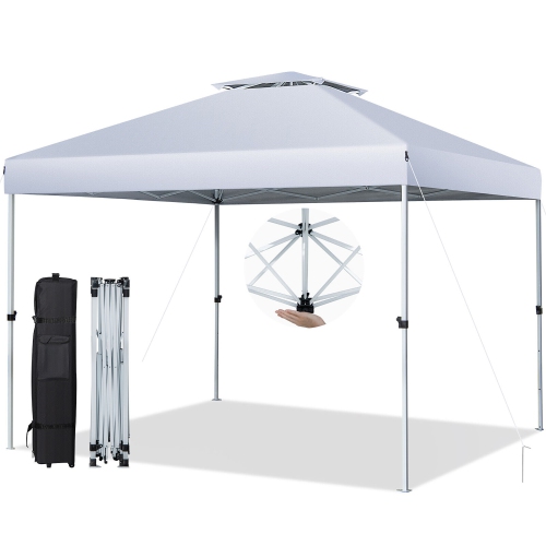 Gymax 2-Tier 10' x 10' Pop-up Canopy Tent Instant Gazebo Adjustable Carry Bag w/ Wheel