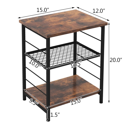 Gymax 3-Tier Side Table Industrial End Table w/ Adjustable Height Metal Mesh Shelf