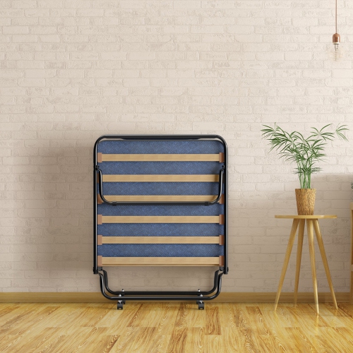 Gymax Folding Bed Rollaway Metal Guest Bed Sleeper Made in Italy w/ Memory Foam Mattress