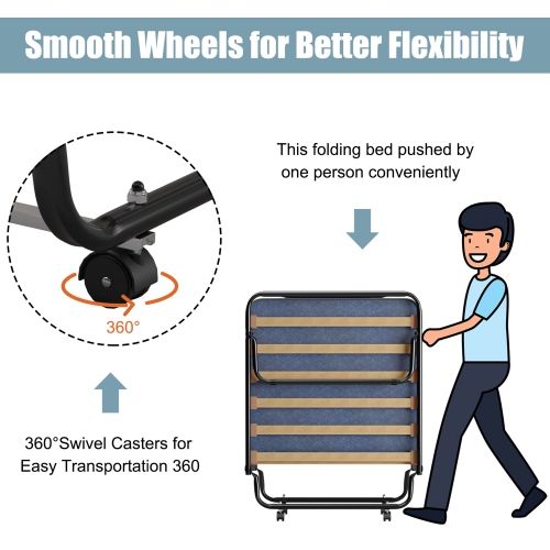 Gymax Folding Bed Rollaway Metal Guest Bed Sleeper Made in Italy w/ Memory Foam Mattress