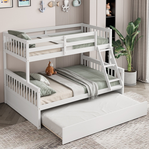 Gymax Twin Over Full Bunk Bed with Twin Trundle Convertible Platform Bed