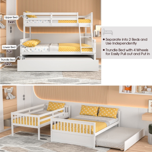 Gymax Twin Over Full Bunk Bed with Twin Trundle Convertible Platform Bed