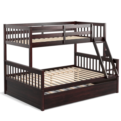 Gymax Twin Over Full Bunk Bed with Twin Trundle Convertible Platform Bed