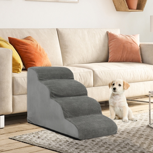 Gymax 4-Tier Foam Dog Ramp Non-Slip Dog Steps Soft Pet Stairs Ladder w/ brush for High Sofa Bed