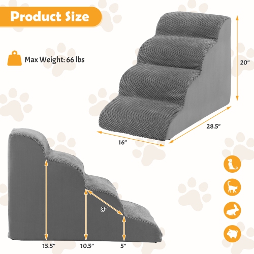 Gymax 4-Tier Foam Dog Ramp Non-Slip Dog Steps Soft Pet Stairs Ladder w/ brush for High Sofa Bed