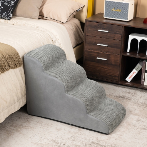 Gymax 4-Tier Foam Dog Ramp Non-Slip Dog Steps Soft Pet Stairs Ladder w/ brush for High Sofa Bed