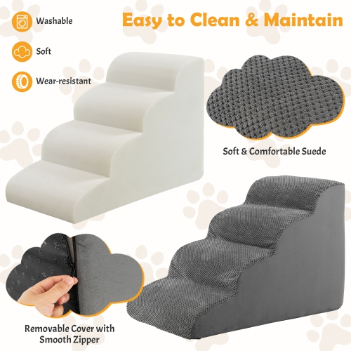 Gymax 4-Tier Foam Dog Ramp Non-Slip Dog Steps Soft Pet Stairs Ladder w/ brush for High Sofa Bed