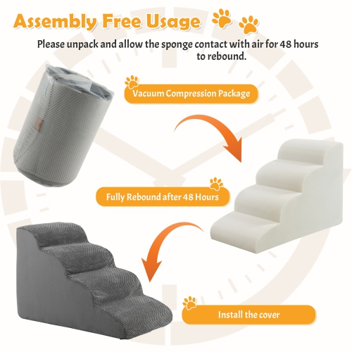 Gymax 4-Tier Foam Dog Ramp Non-Slip Dog Steps Soft Pet Stairs Ladder w/ brush for High Sofa Bed