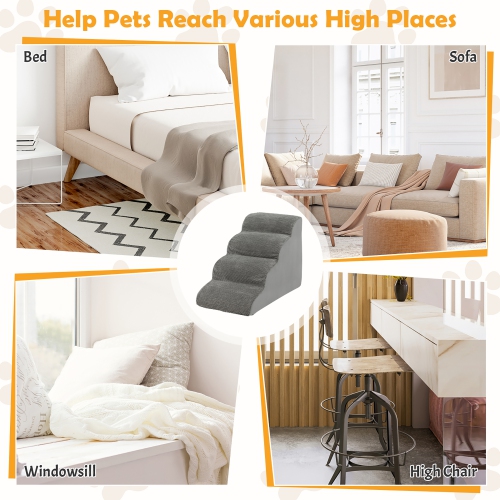 Gymax 4-Tier Foam Dog Ramp Non-Slip Dog Steps Soft Pet Stairs Ladder w/ brush for High Sofa Bed