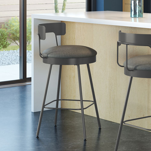 Tabouret de bar contemporain à hauteur de bar Monza - Gris foncé/Gris foncé