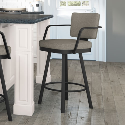 Thea Rustic Country Bar Height Barstool - Beige Grey Boucle/Black